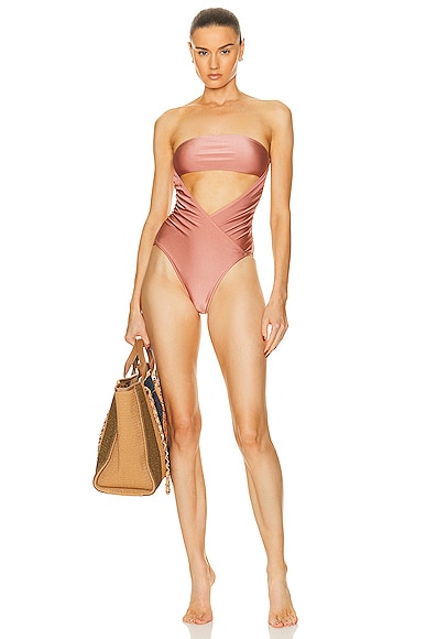 Arisaema Solid High Leg Strapless Swimsuit in Rose