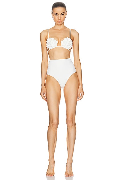 Shop Adriana Degreas La Mer Coquillage High Waisted Bikini Set In Off White