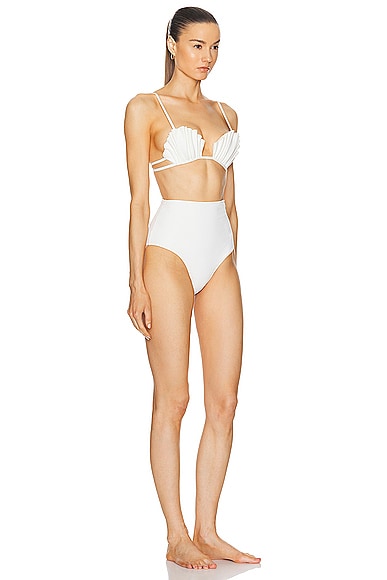 Shop Adriana Degreas La Mer Coquillage High Waisted Bikini Set In Off White