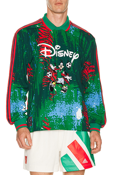 adidas Originals x Brain Dead x Disney Long Sleeve Jersey in Red, Bold Green, & Blue