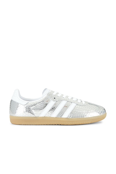 adidas Originals Samba Og Sneaker in Silver Metallic, White, & Gum3