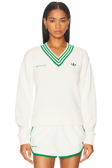 adidas Originals X Sporty & Rich Sweater in Off White & Green