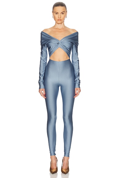 The Andamane Kendall Off Shoulder Jumpsuit in Periwinkle