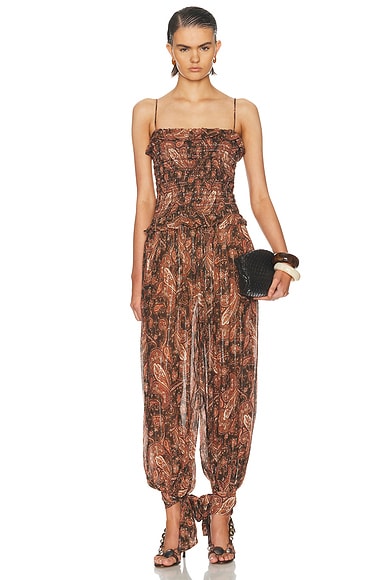 The Andamane Noor Wide Pant Smocked Jumpsuit in Paisley