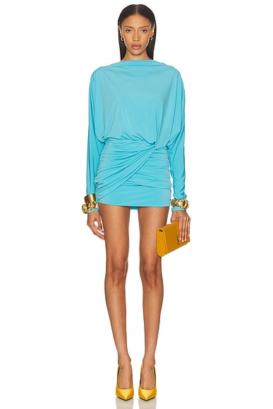 The Andamane Wisteria Long Sleeve Mini Dress in Turquoise