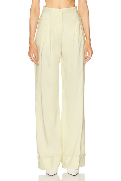 Shop The Andamane Nathalie Cuffed Hem Maxi Pant In Pale Yellow