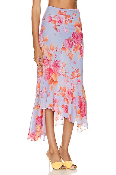 Shop The Andamane Maya Asymmetrik Midi Skirt In Floral Mauve Multi