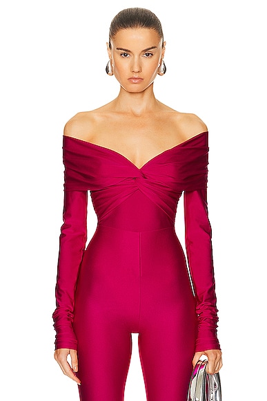 The Andamane Kendall Off Shoulder Bodysuit in Fuchsia