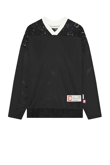 Advisory Board Crystals Juxtaposition Lace Mesh Hockey Shirt in Black