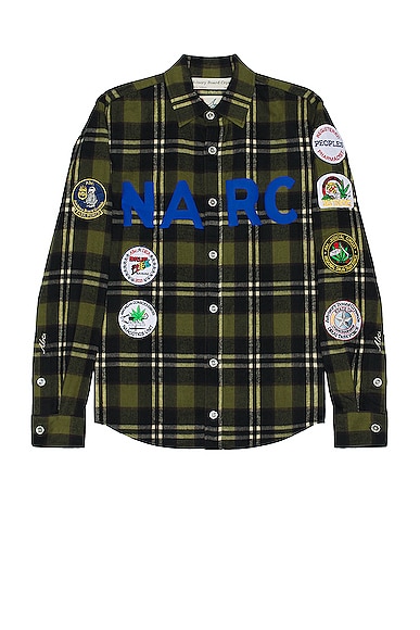 Advisory Board Crystals Narc Flannel Shirt In Green Plaid