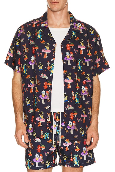 Catch The Wind x Gary Baseman Camp Collar Shirt in Blue