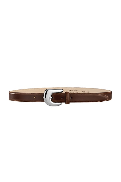 AUREUM Statement Buckle Belt in Tobacco & Silver | FWRD display picture 2