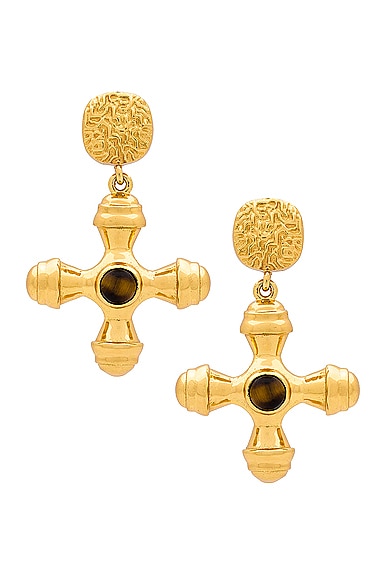 Shop Aureum Aurora Earrings In Gold & Tiger Eye