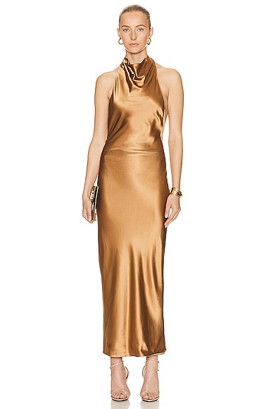 Shop Aexae Silk Maxi Dress In Light Brown