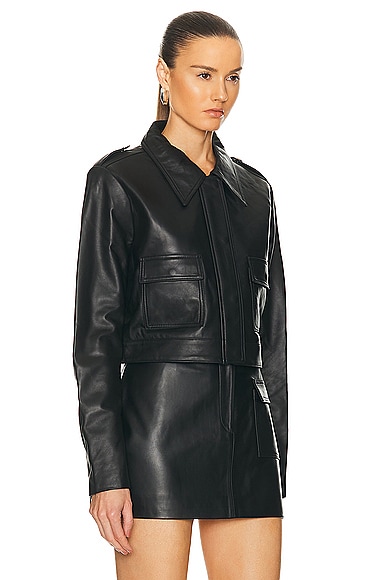 Shop Aexae Leather Cropped Jacket In Black