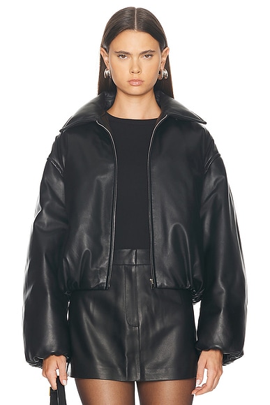 AEXAE Leather Bomber Jacket in Black