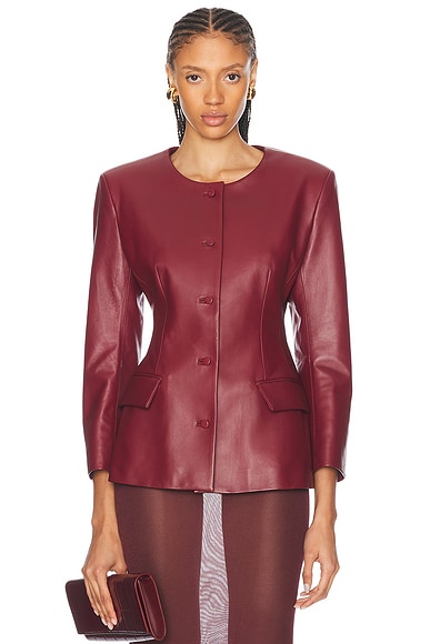AEXAE Leather Padded Contoured Blazer in Deep Red