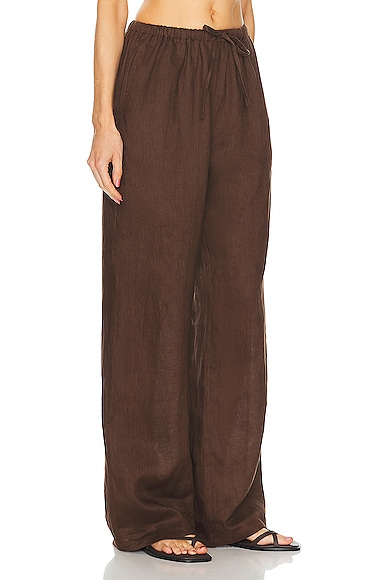 Shop Aexae Linen Drawstring Trouser In Brown