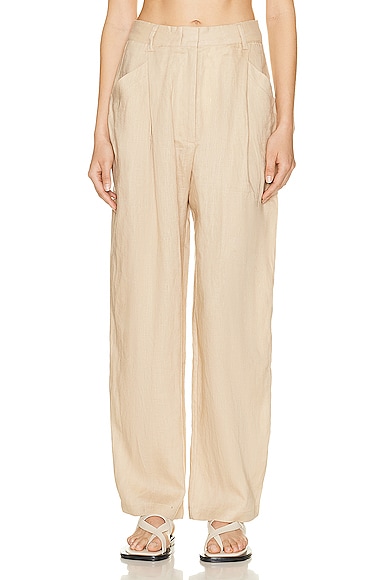 AEXAE Linen Highrise Trousers in Beige