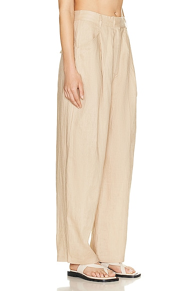 Shop Aexae Linen Highrise Trousers In Beige
