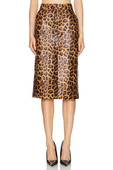 AEXAE Leather Maxi Skirt in Leopard