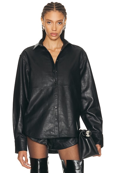 AEXAE Leather Croc Shirt in Black Croc