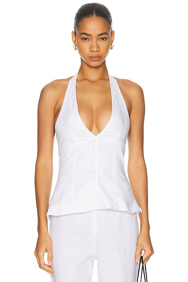 AEXAE Linen Halter Neck Top in White