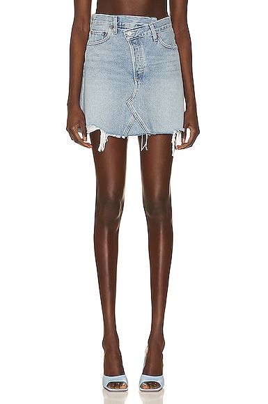 Agolde Crisscross Raw Hem Denim Miniskirt In Symbol