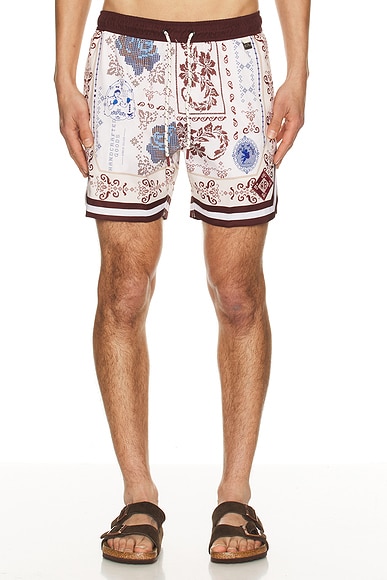Dan Swim Trunks in Burgundy, Blue, & White