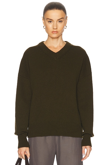 &Daughter Balla V-Neck Sweater in Military Green
