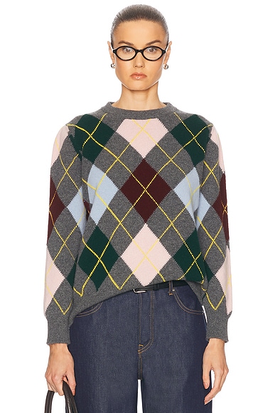 Acne Studios Checkerboard Sweater in Ochre Orange & Coffee