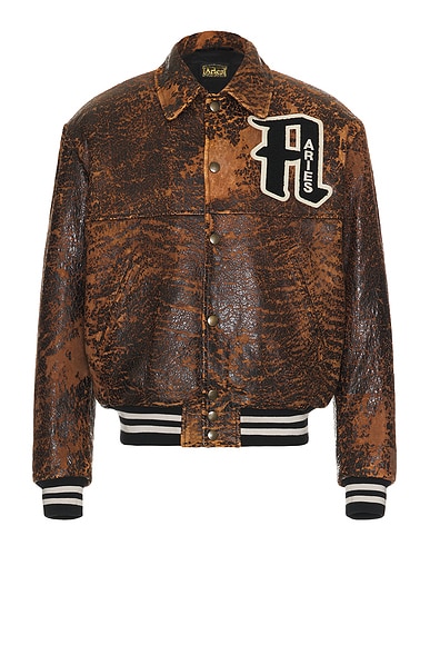 Distressed Leather Letterman Jacket