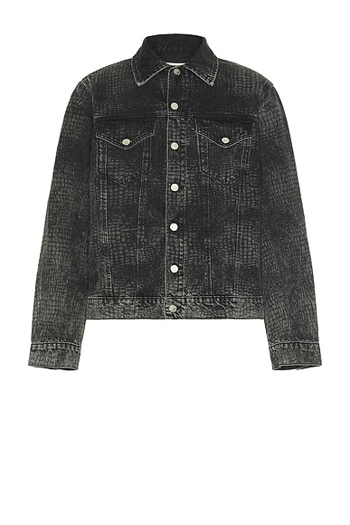 Aries Lasered Croc Trucker Jacket in Black