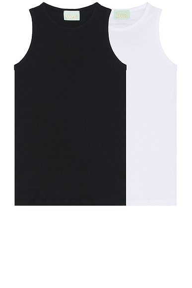 Aries Racer-back Rib Vest Twin Pack in White & Black