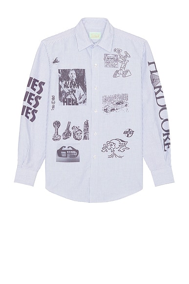 Aries Graphic Overprinted Oxford Shirt in Blue