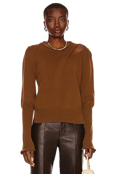 Aisling Camps Recycled Cashmere Draped Crewneck Sweater In Chocolate