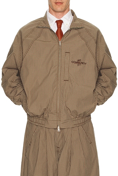 Art Community Double Zip Japanese Track Jacket in Brown & Taupe