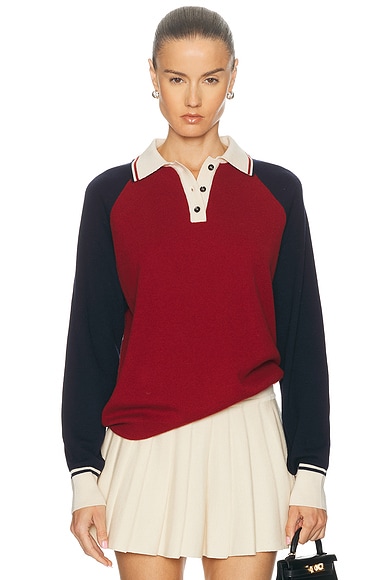 Amiya Yale Polo Sweater in Red Wine & Blue