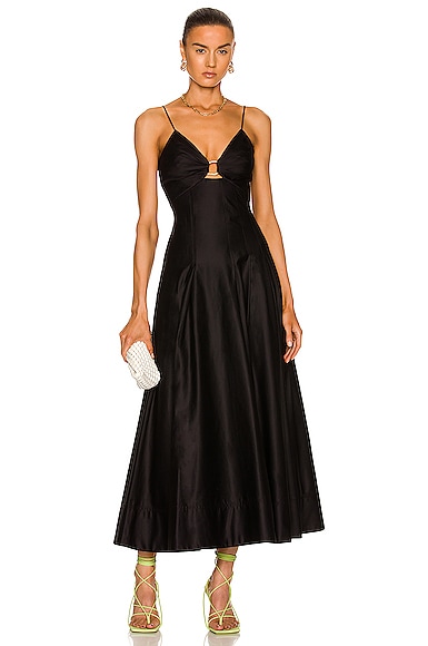knee length dresses for ladies Magnetic Draped Midi Dress-BLACK / 4 main image 1