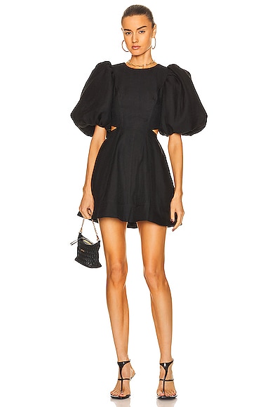 Aje Bouquet Puff Sleeve Mini Dress in Black