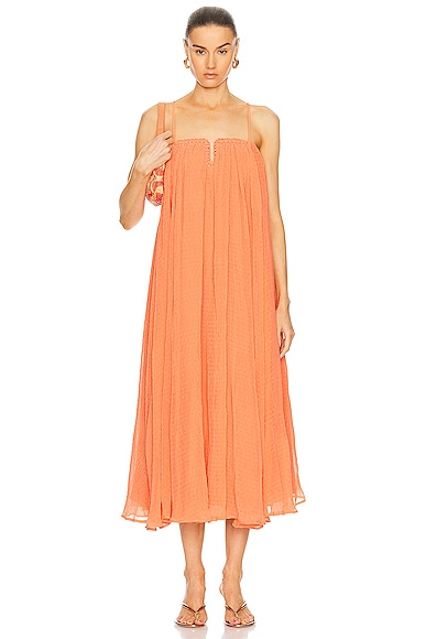 Aje Filigree Sweetheart Midi Dress in Sunset Orange