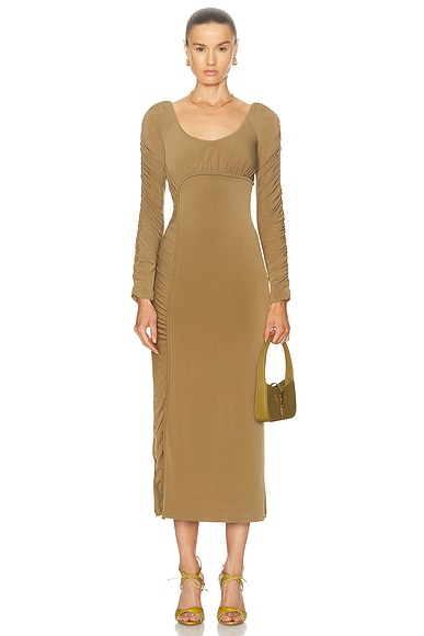 Aje Cini Gathered Midi Dress in Khaki