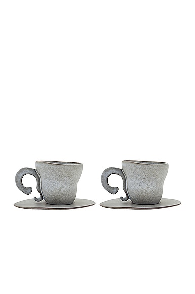 Shop Anissa Kermiche Spill The Tea-cups Espresso Cups Set Of 2 In Freckled Grey Matte