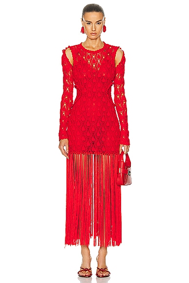 AKNVAS for FWRD For Fwrd Willow Crochet Gown With Detachable Sleeves in Red