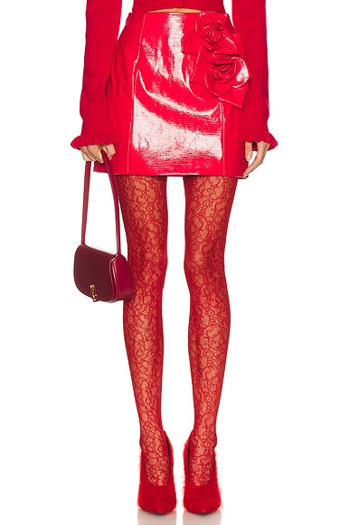 AKNVAS Liva Vegan Leather Rose Skirt in Red