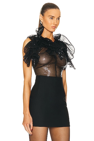 Shop Aknvas Marquee Sequin Ruffle Top In Onyx