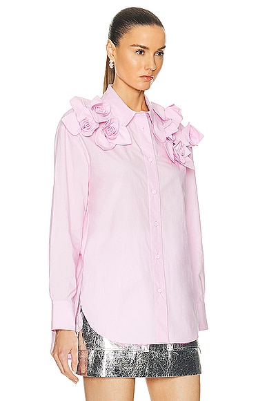 Shop Aknvas For Fwrd Flor Cotton Button Down Shirt With 8 Flowers In Pink