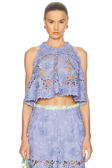 AKNVAS Lola Floral Lace Top in Delphinium Blue