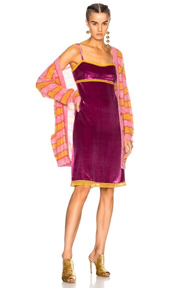 Lace Trim Velvet Slip Dress