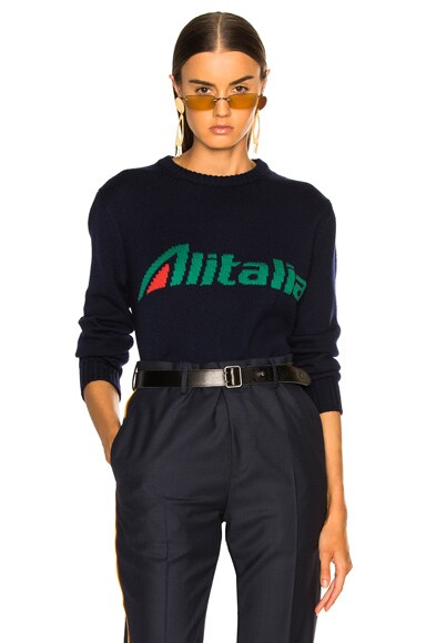 ALBERTA FERRETTI x Alitalia For FWRD Logo Sweater in Navy Blue FWRD